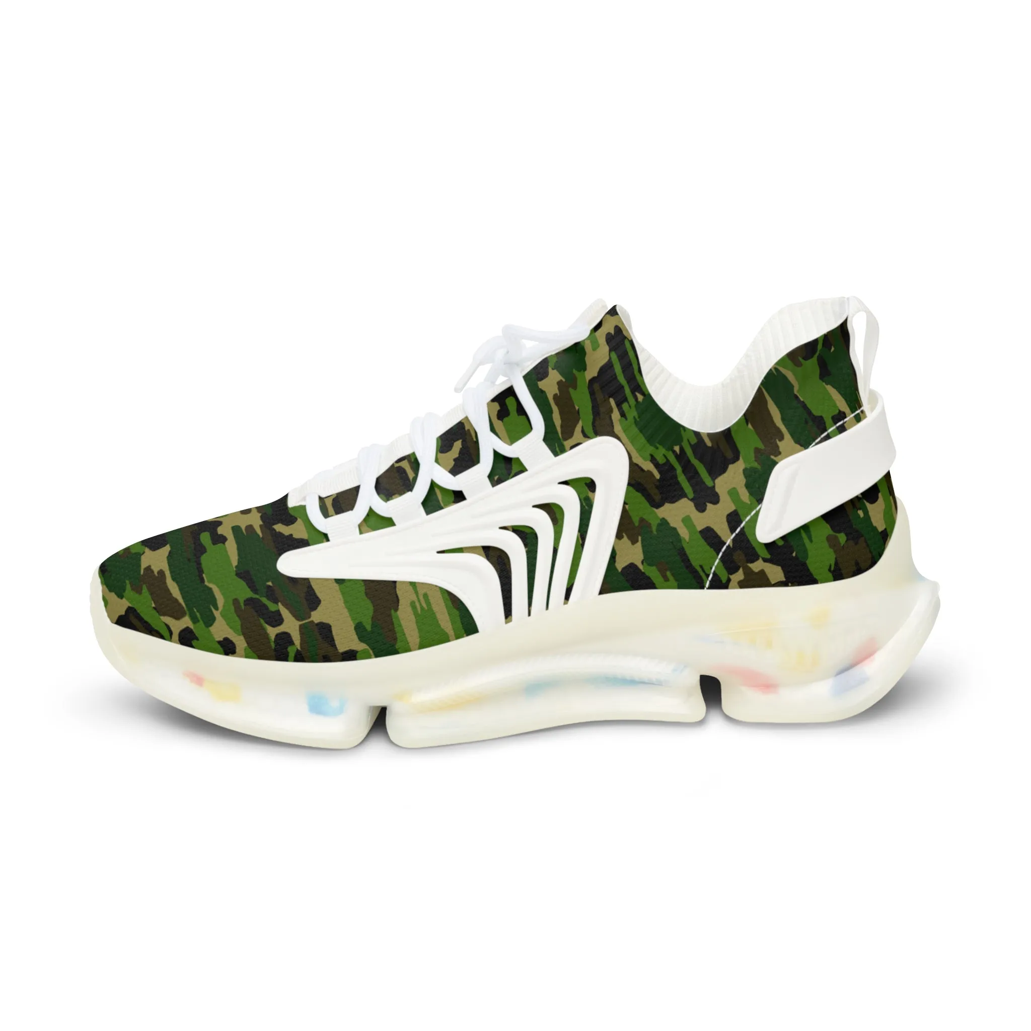Green Camo Men's Mesh Sneakers, Green Camo Military Print Men's Sneakers Best Comfy Men's Mesh Sports Sneakers Shoes (US Size: 5-12)