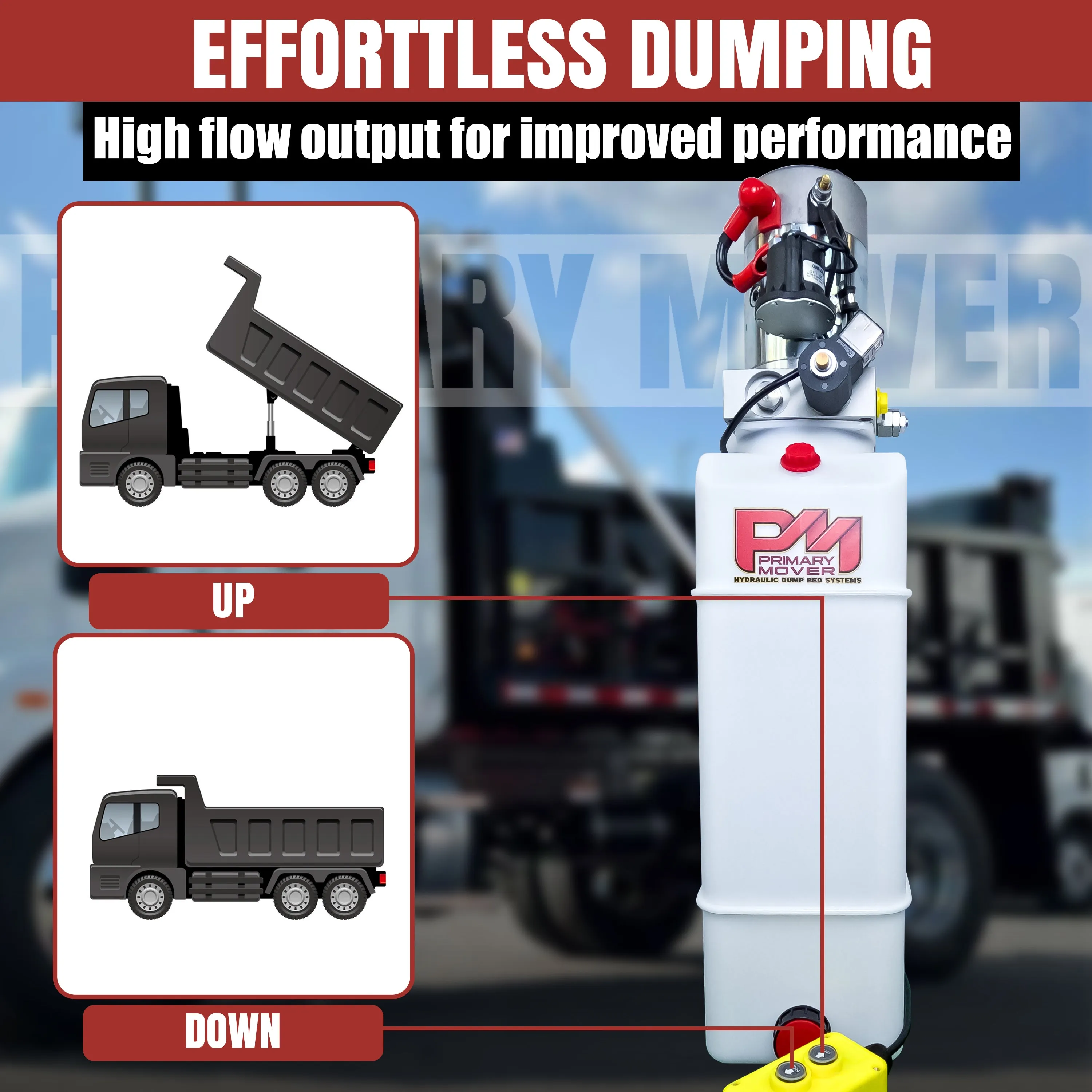 Primary Mover 12V Single-Acting Hydraulic Pump - Poly Reservoir