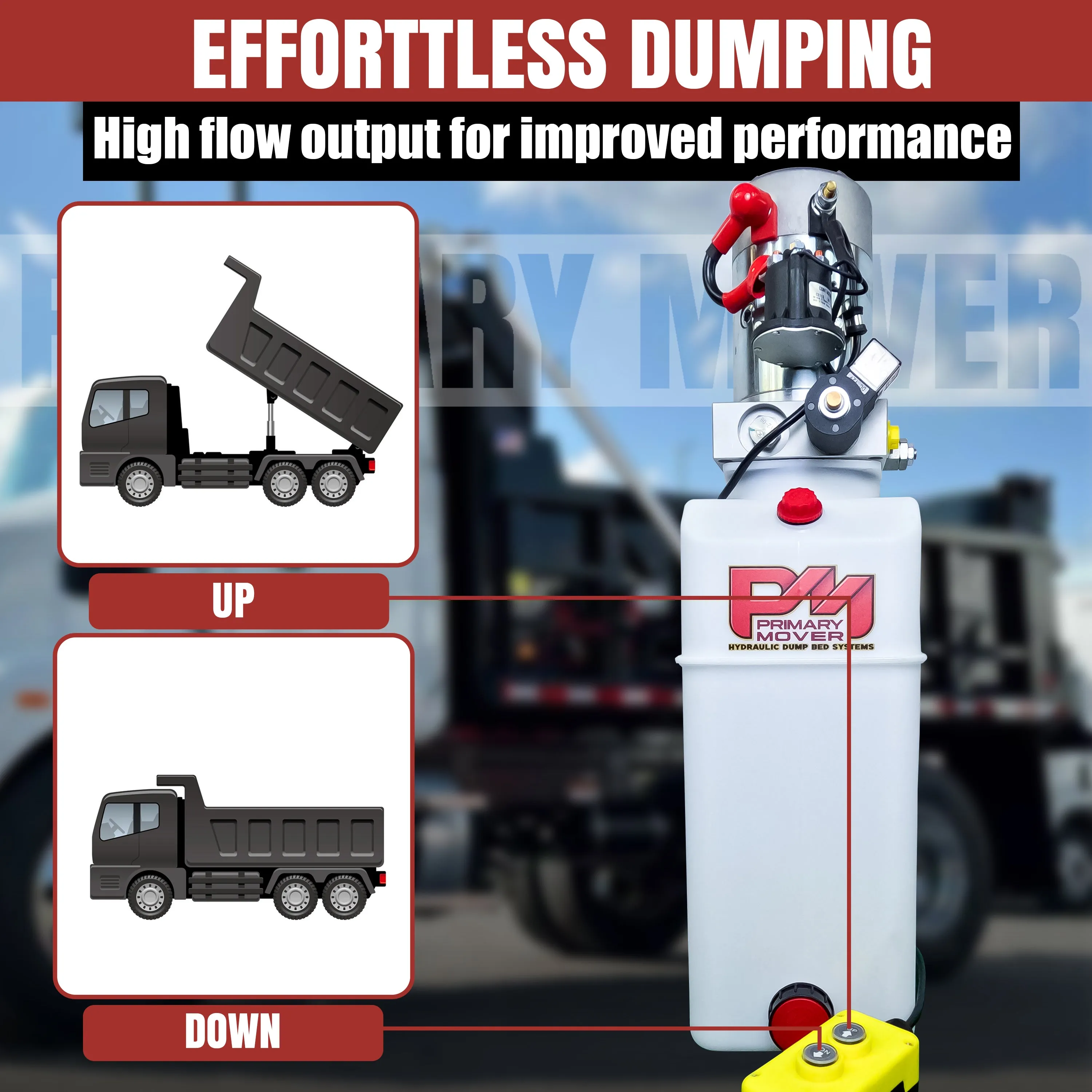 Primary Mover 12V Single-Acting Hydraulic Pump - Poly Reservoir