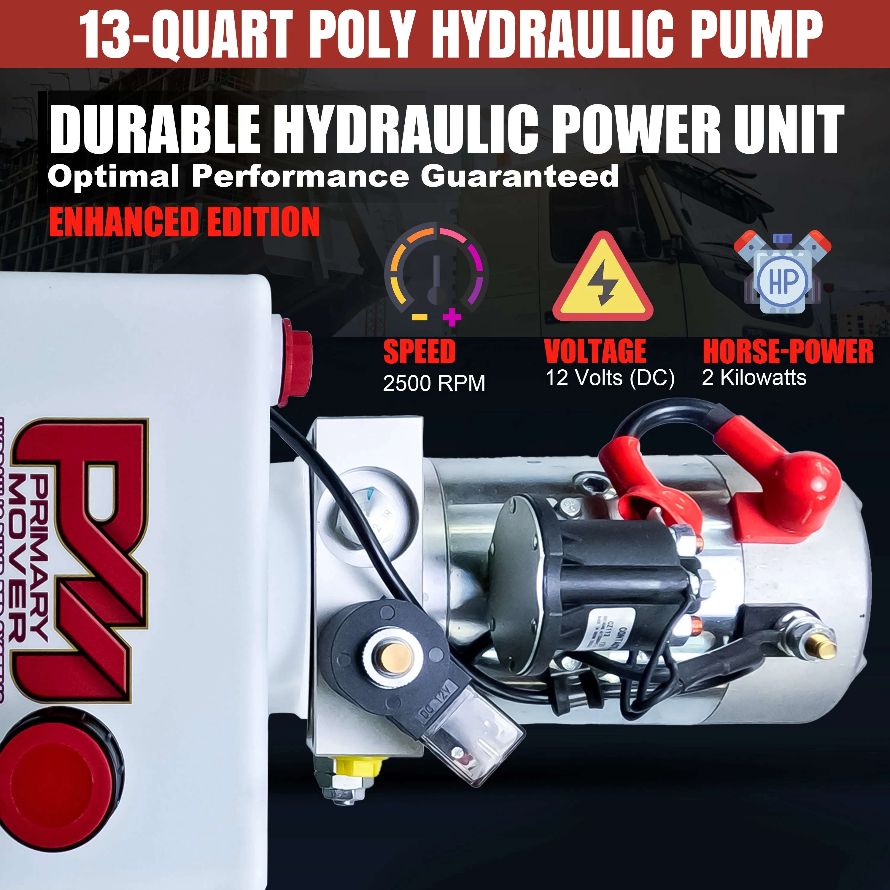 Primary Mover 12V Single-Acting Hydraulic Pump - Poly Reservoir